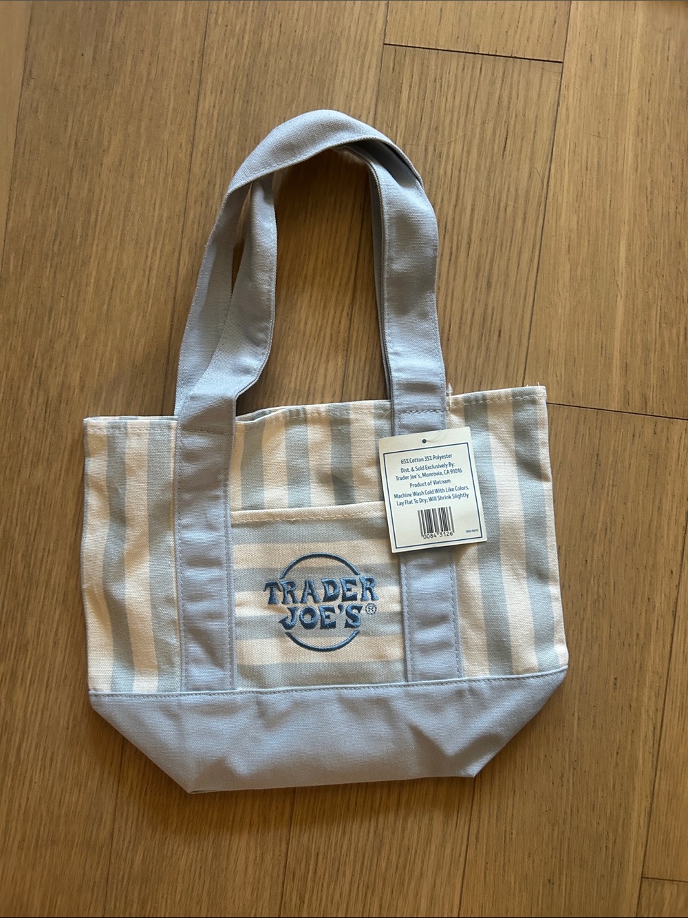 Trader Joe’s Light Blue Striped Canvas Tote Bag